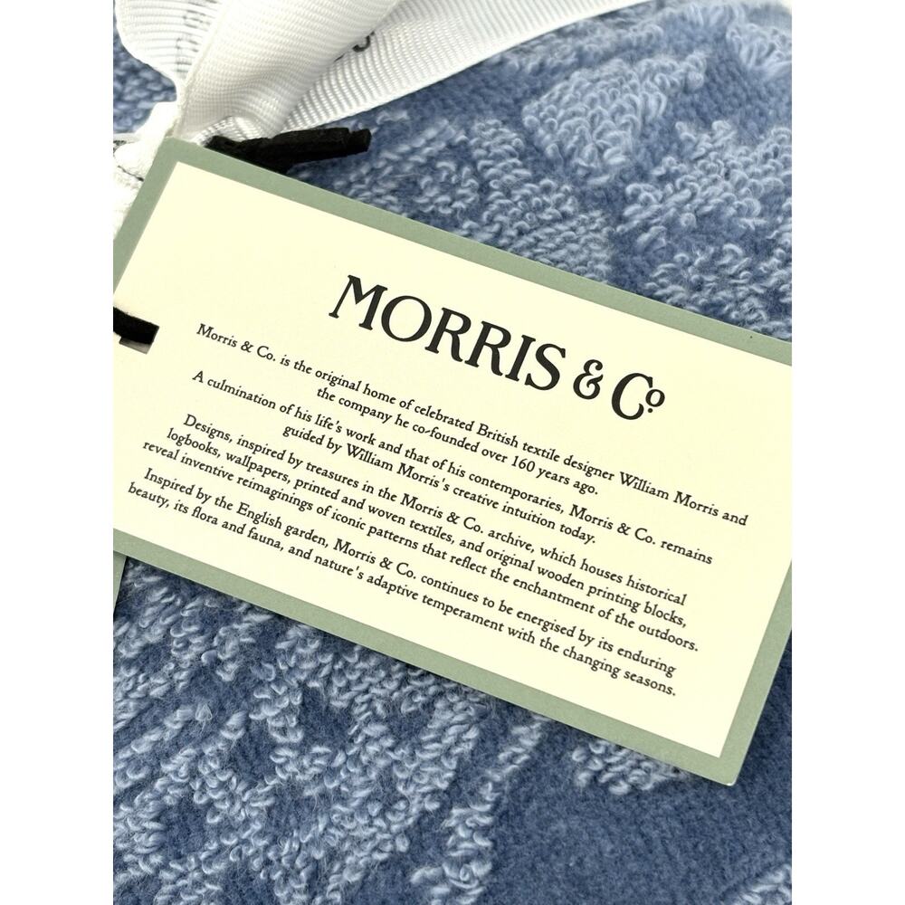 William Morris Co Hand Towels Strawberry Thief Blue Velour NWT Set Of 2 - Picture 3 of 12